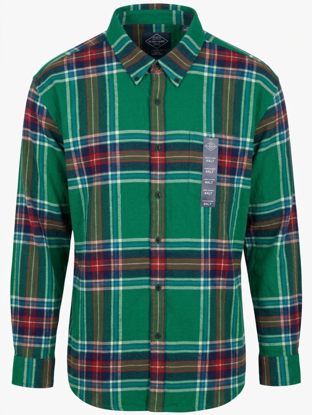 St. John's Bay Men's Green Plaid Button-Down Shirt 4XLT